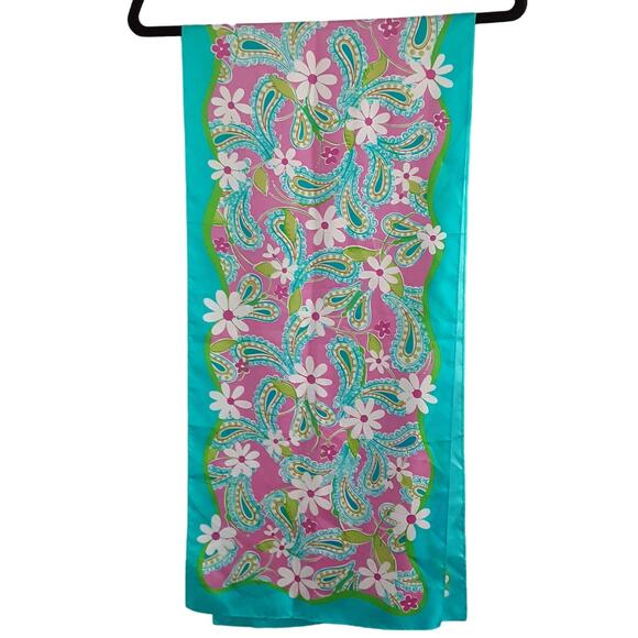 Lilly Pulitzer Ford 100% Silk Rectangle Scarf Pink Floral Breast Cancer 2004 - Picture 3 of 9